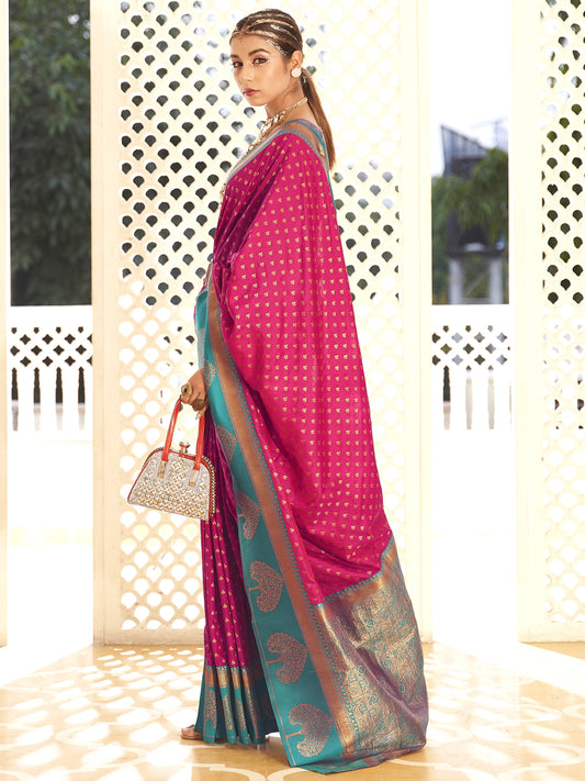 Byzantine Magenta Woven Banarasi Soft Silk Saree