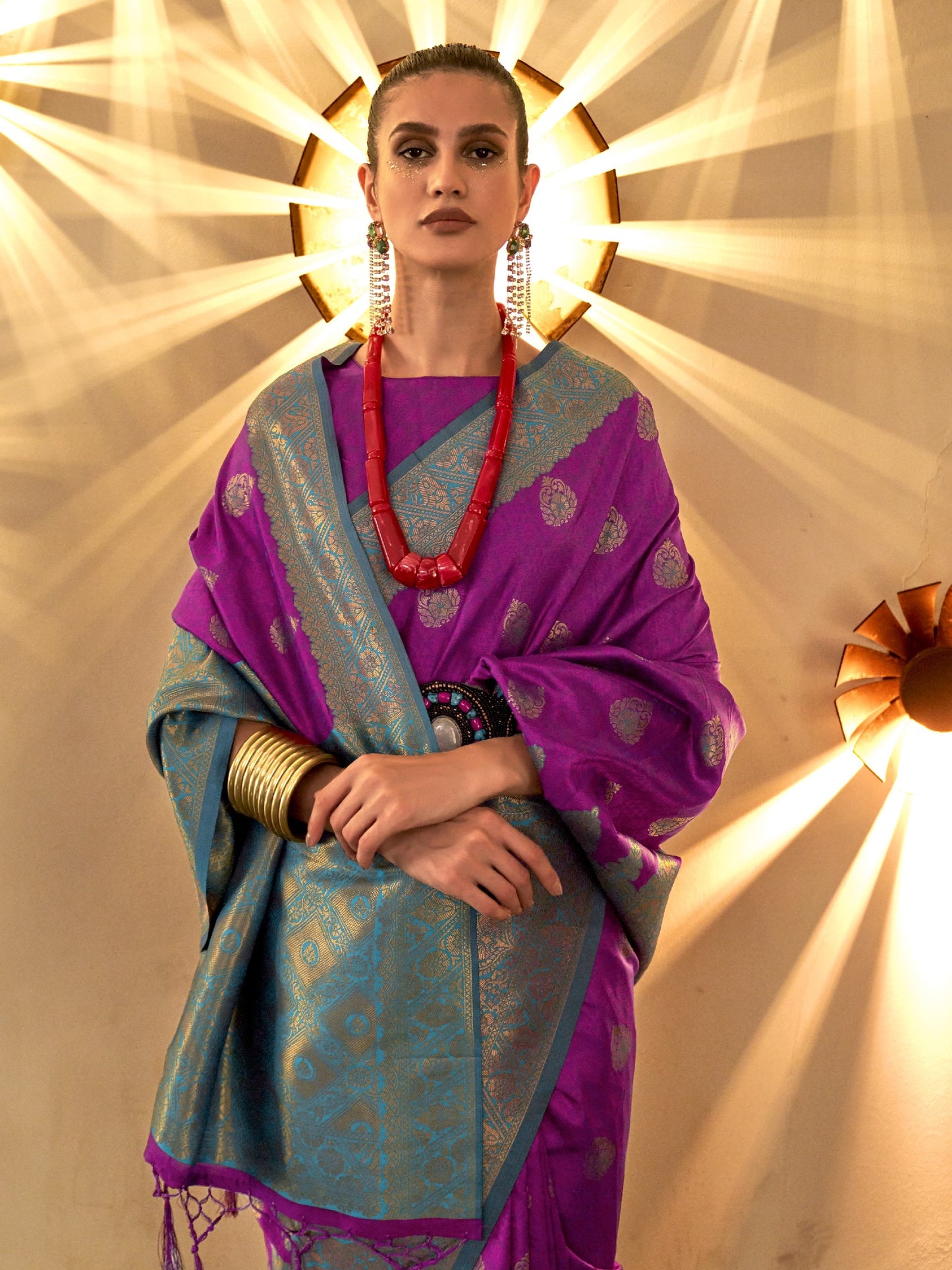 Indigo Violet Woven Banarasi Saree