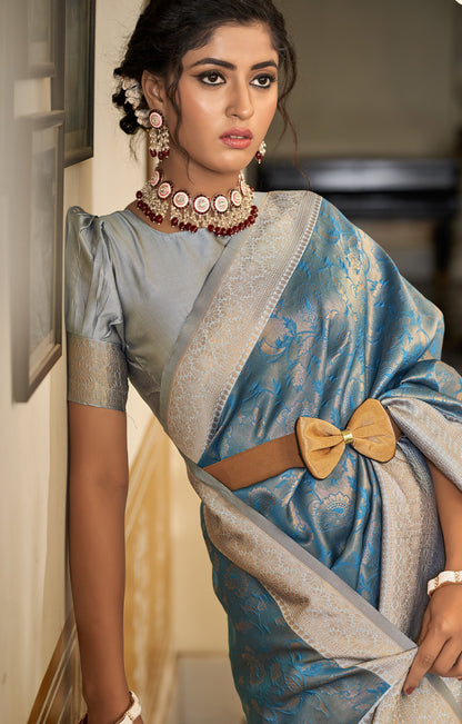Argentinian Blue Kanjivaram Saree