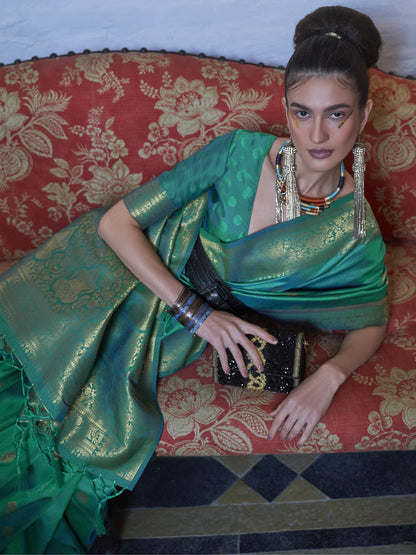 Peacock Green Banarasi Saree