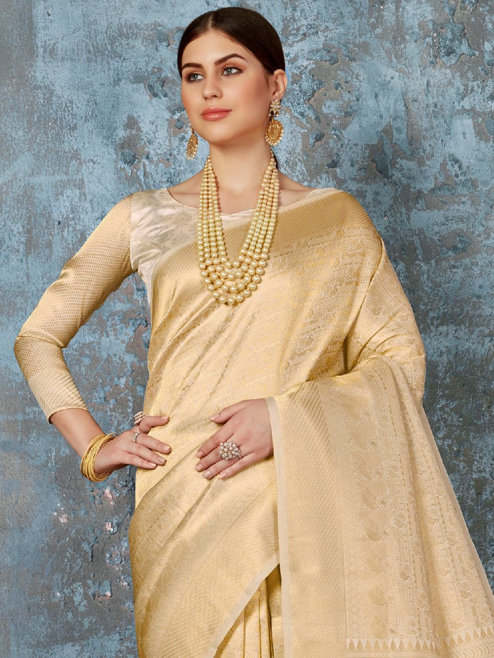 Golden Cream Kanjivaram Saree