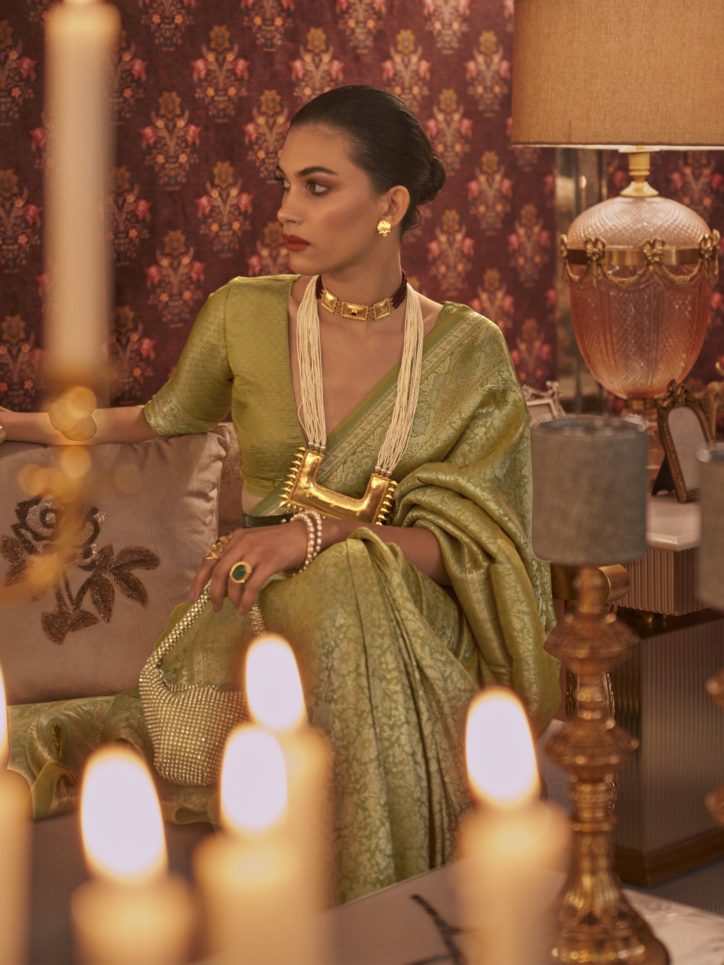 Lime Green Kanjivaram Saree