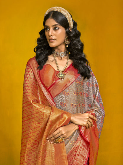 Classic Gray Duel Tone Woven Kanjivaram Silk Saree