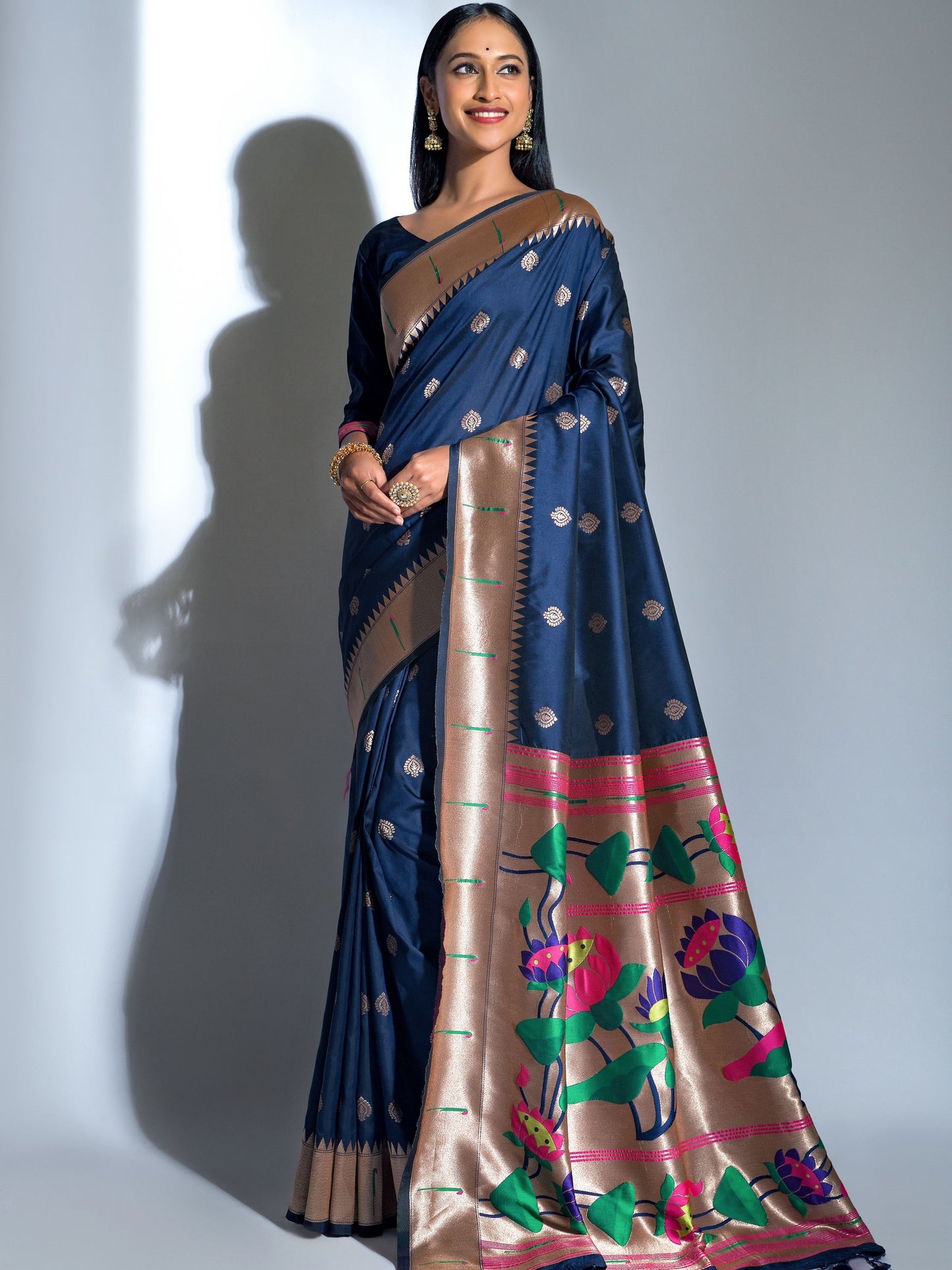 Oxford Blue Paithani Saree