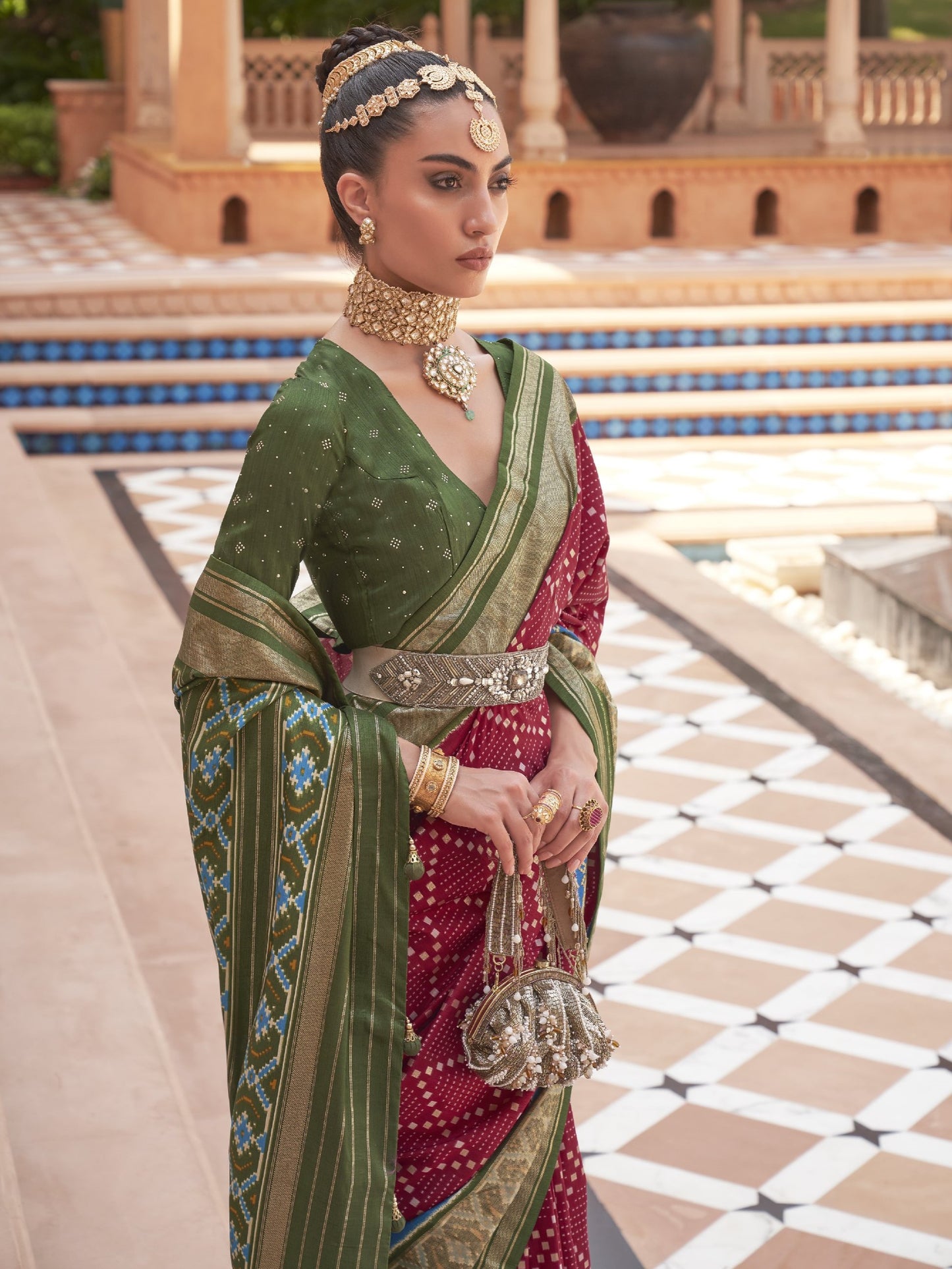 Burgundy Red Patola Saree