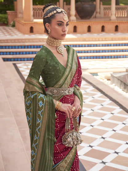 Burgundy Red Patola Saree