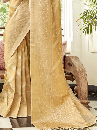 Golden White Kanjivaram Saree