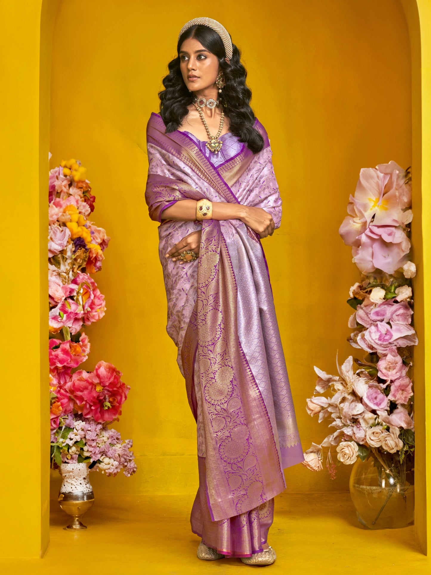 Lilac Purple Duel Tone Woven Kanjivaram Silk Saree