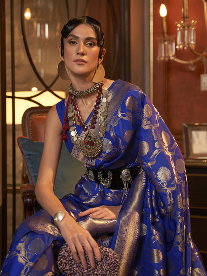 Royal Blue Woven Banarasi Saree