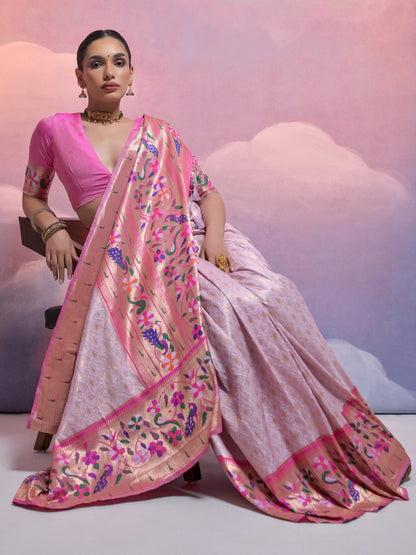 Light Purple Woven Paithani Silk Saree