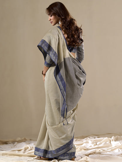 Ash Gray Handloom Cotton Saree