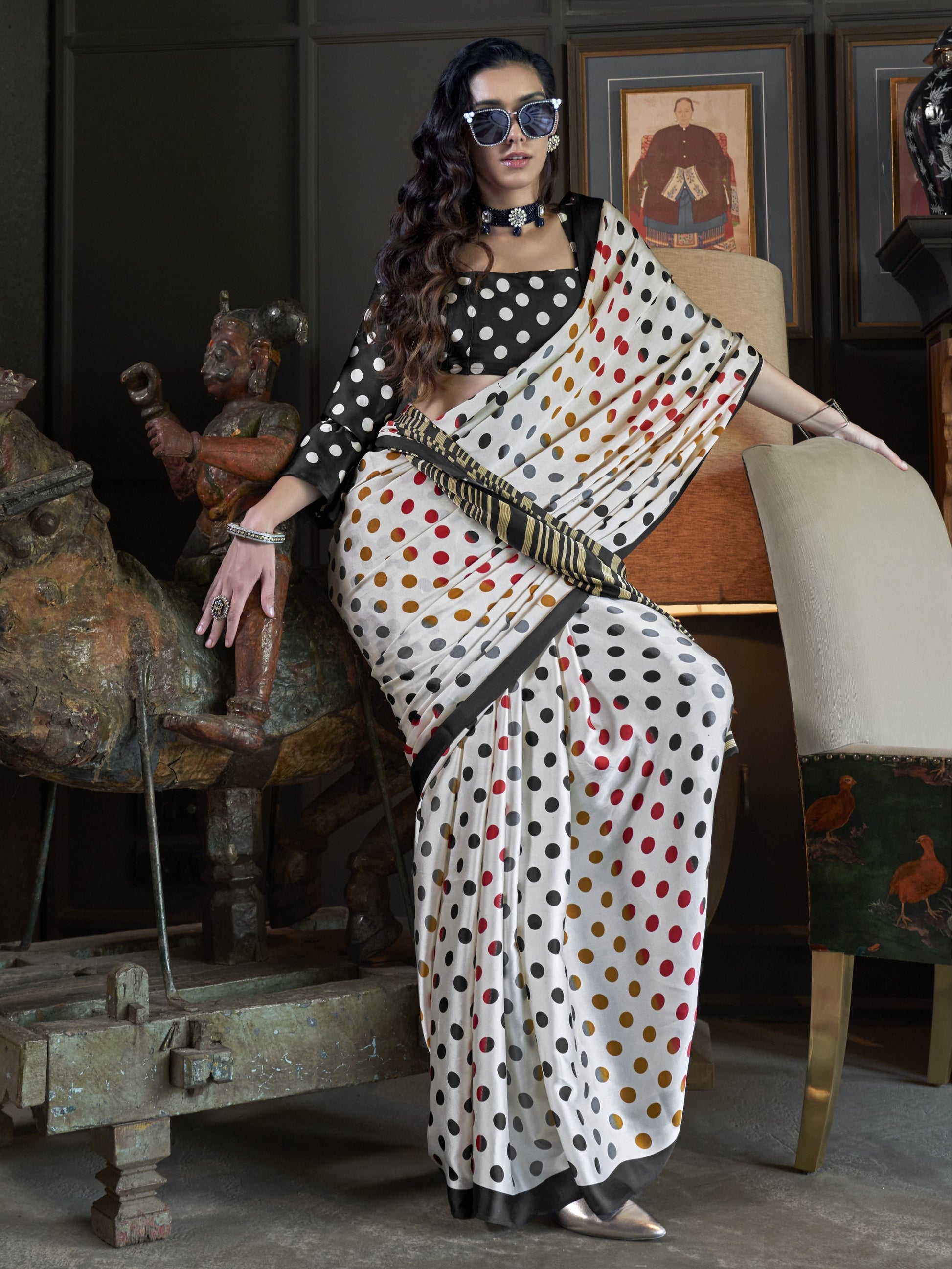 white satin saree