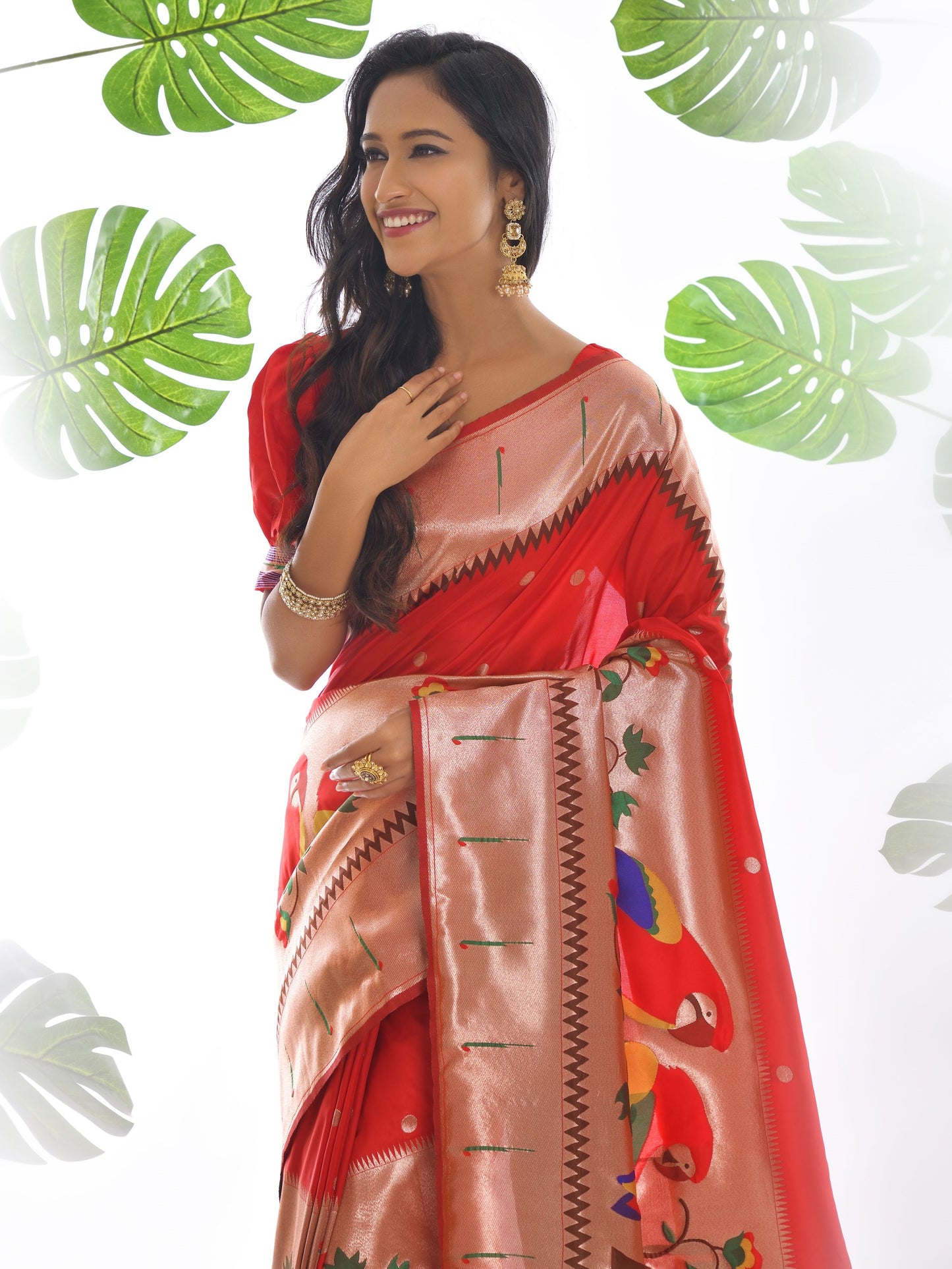 Candy Red Woven Paithani Saree
