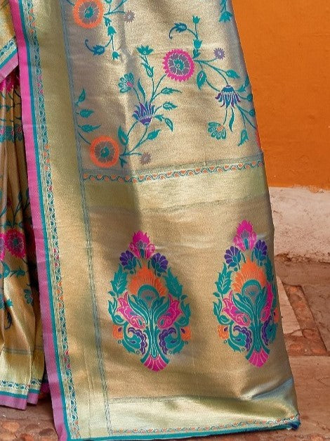Golden Blue Paithani Saree