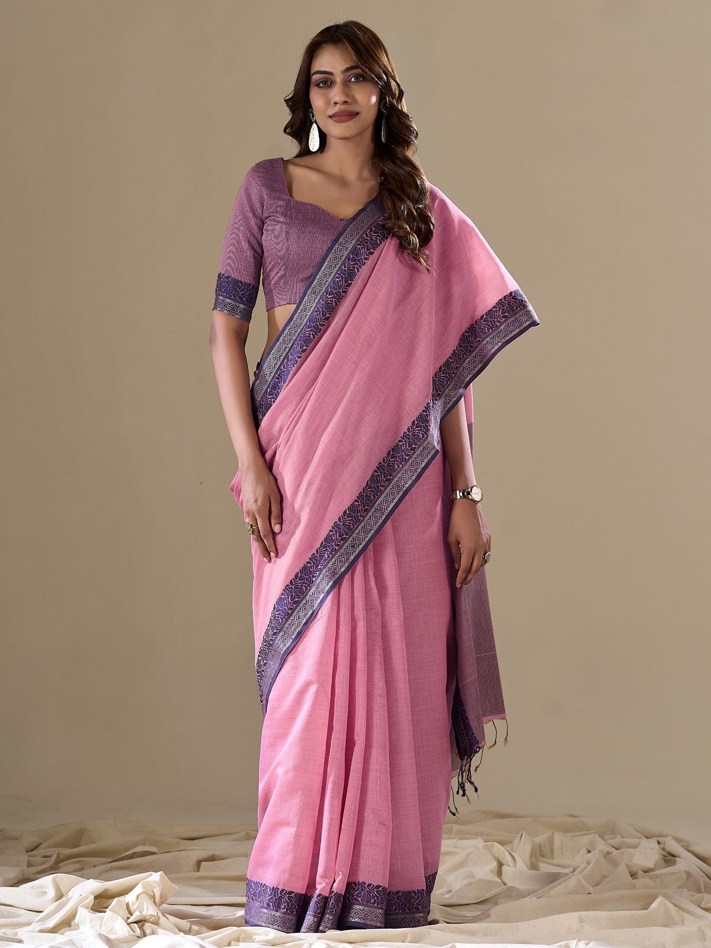 Sweet Pink Handloom Cotton Saree