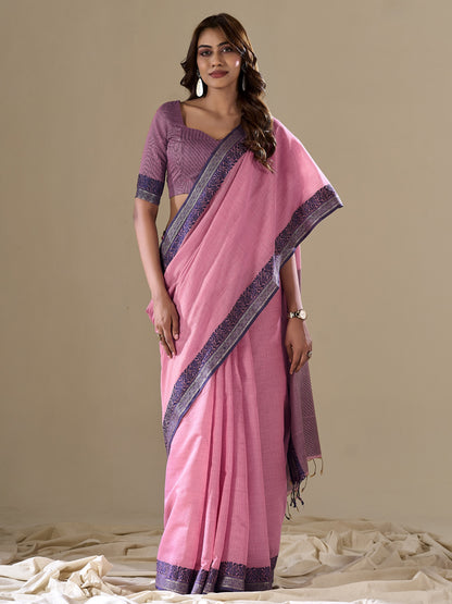 Sweet Pink Handloom Cotton Saree