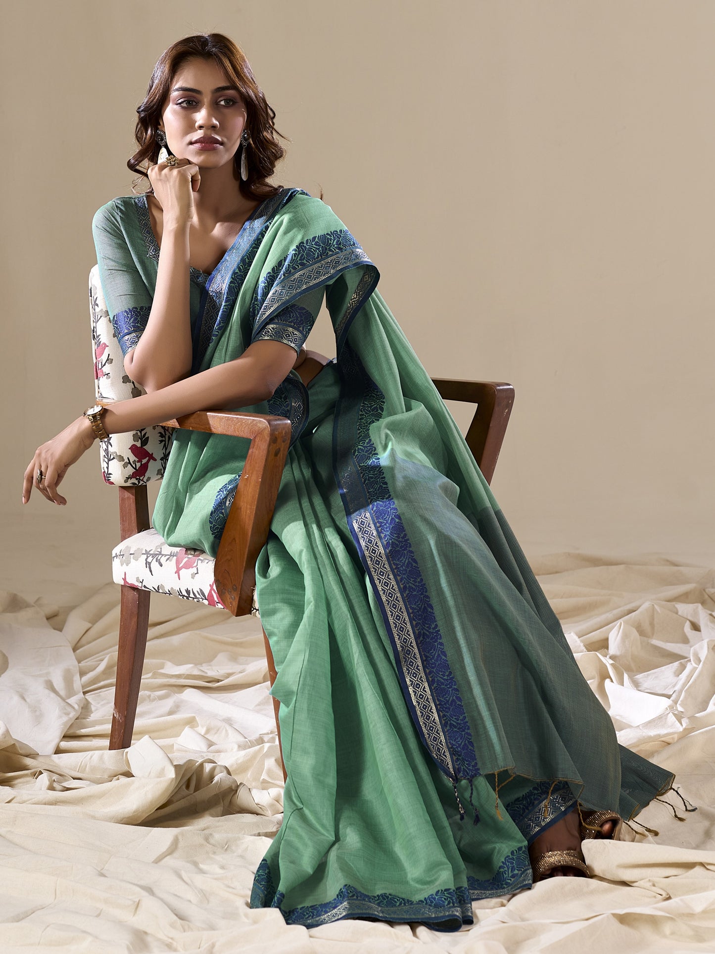 Mint Green Handloom Cotton Saree