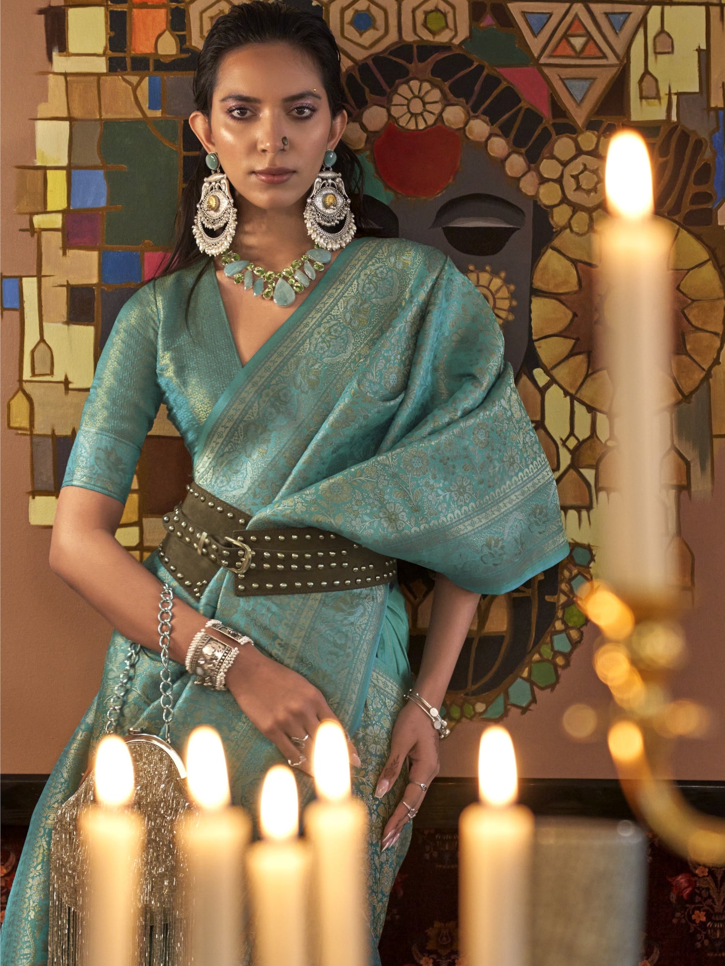 Pacific Blue Kanjivaram Saree