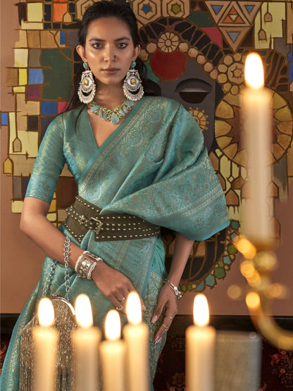 Pacific Blue Kanjivaram Saree