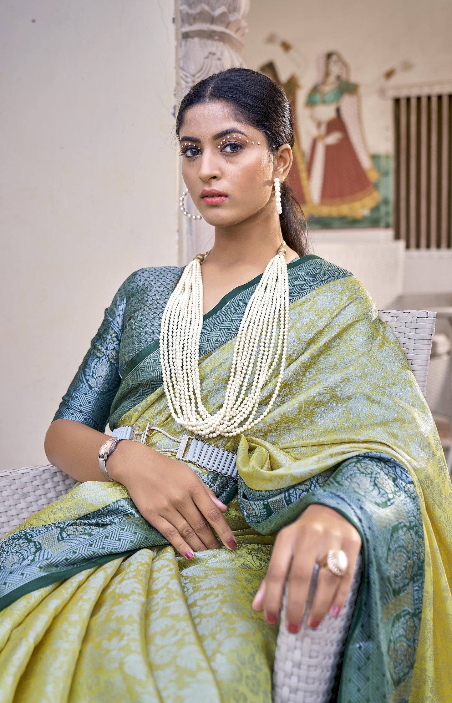 Crayola Lemon Yellow Tissue Silk Saree