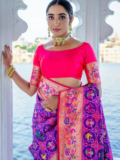 Purple & Pink Woven Patola Paithani Silk Saree