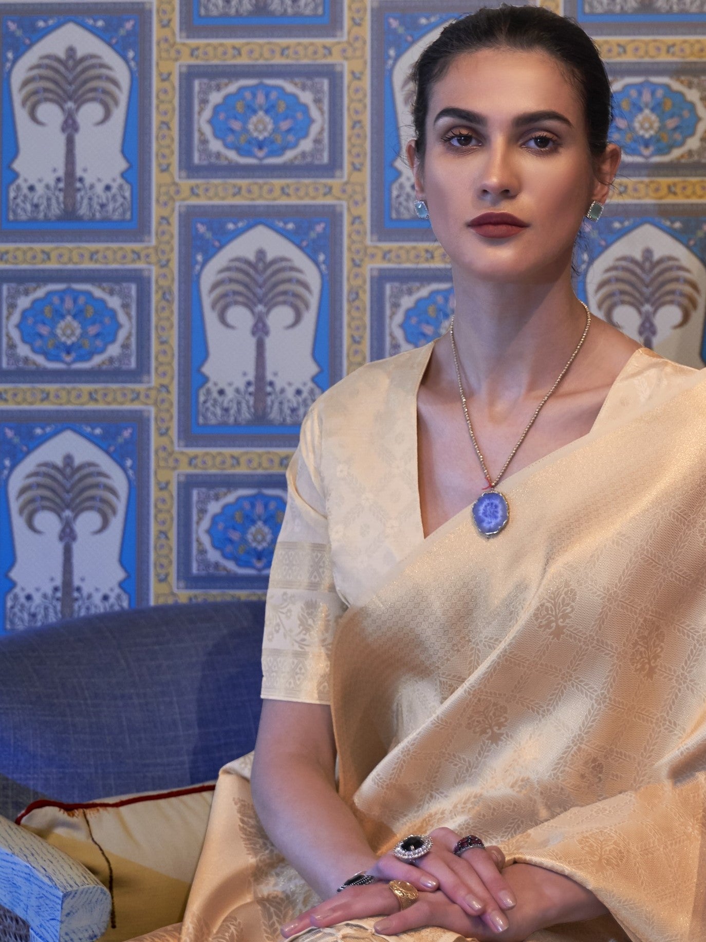 Golden White Kanjivaram Saree