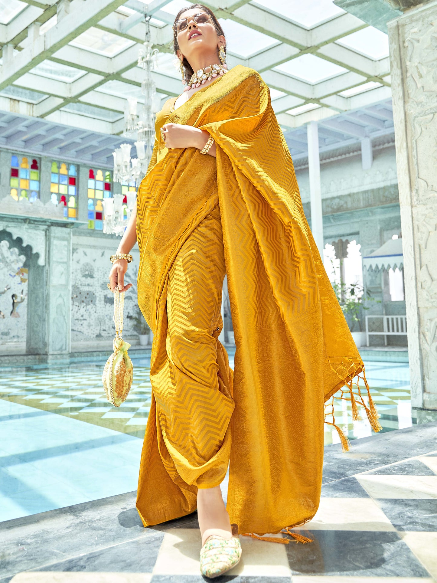 Golden Yellow Kanjivaram Saree