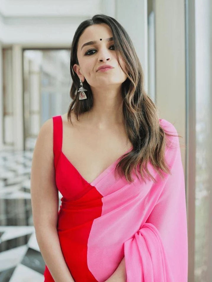 Alia Bhatt Red & Pink Georgette Saree