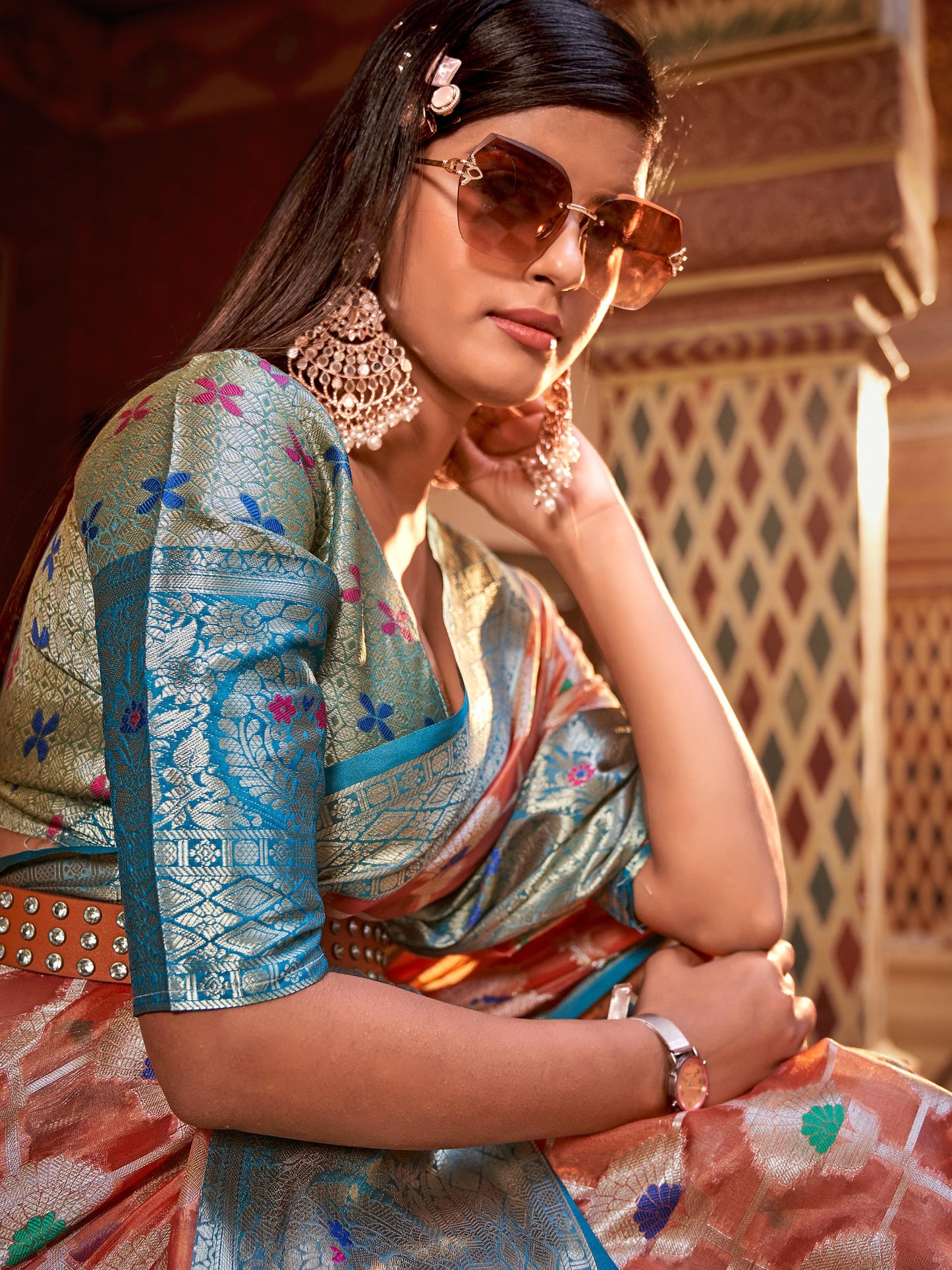 Coral Peach Tissue Silk Saree