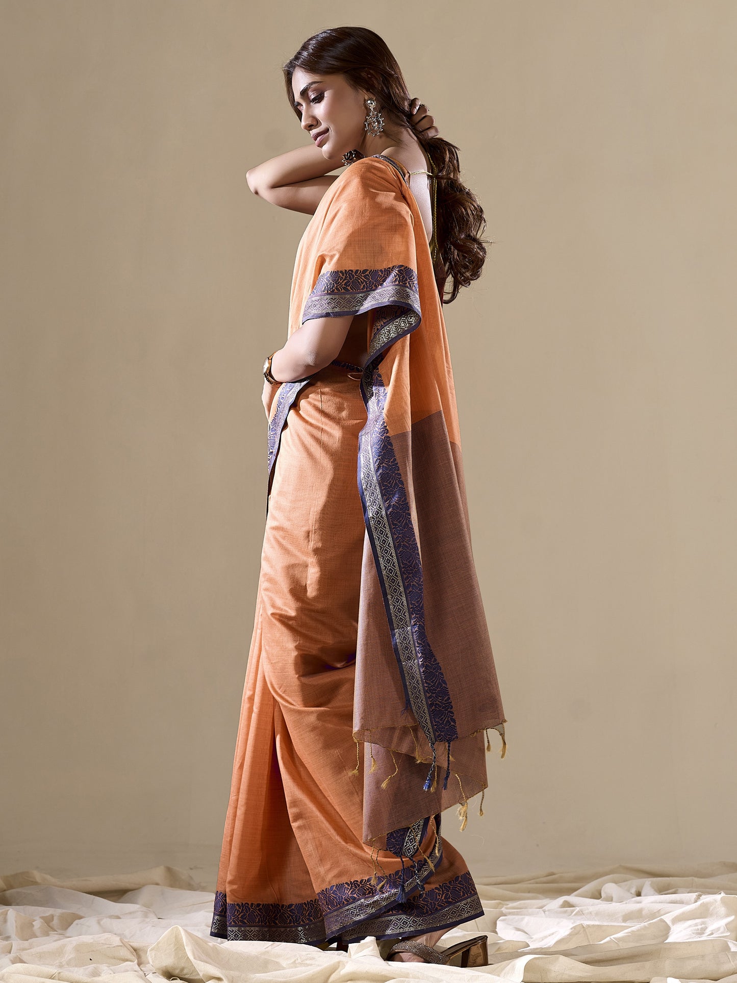 Jasper Orange Handloom Cotton Saree