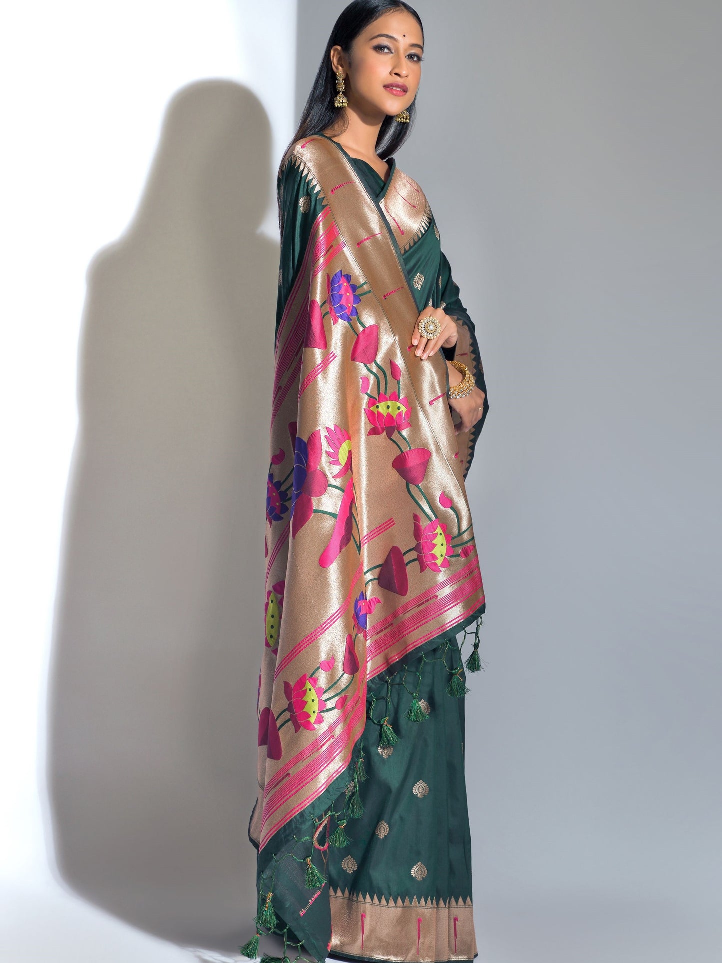 Bottle Green Paithani Saree