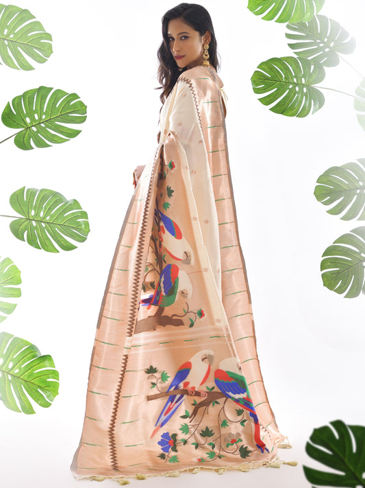 Vanilla White Woven Paithani Saree