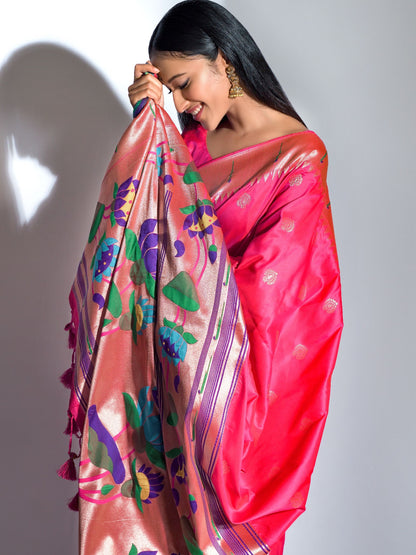 Cherry Pink Paithani Saree
