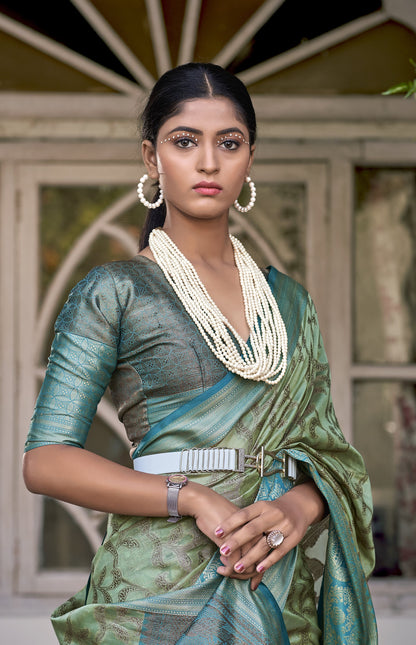 Fern Green Tissue Silk Saree