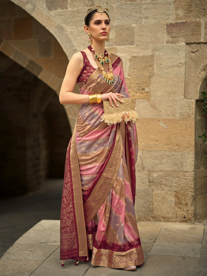 Maroon with Multicolor Banarasi Print Soft Silk Saree