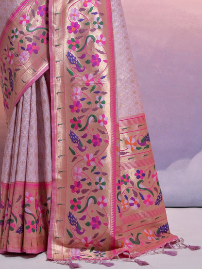Light Purple Woven Paithani Silk Saree