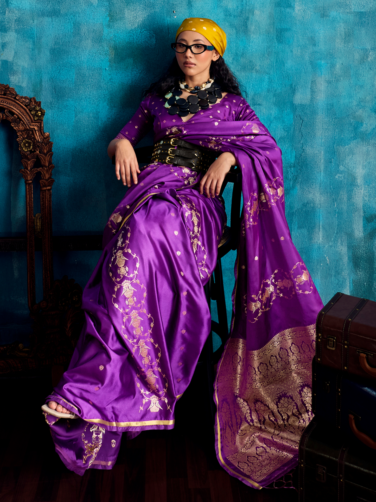 Iris Purple Banarasi Satin Silk Handloom Saree