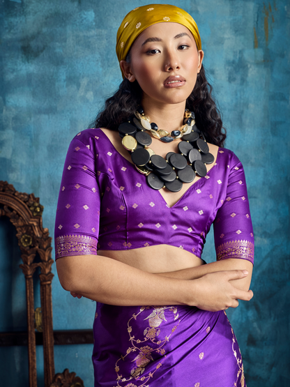 Iris Purple Banarasi Satin Silk Handloom Saree