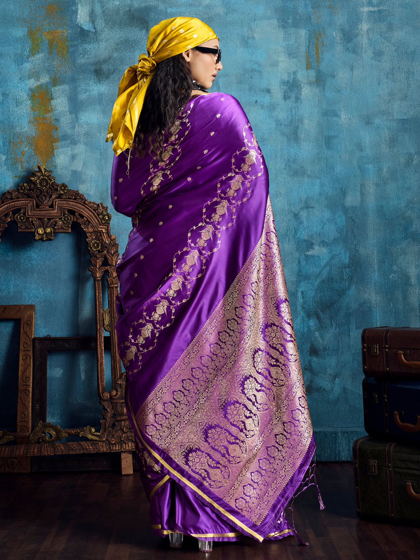 Iris Purple Banarasi Satin Silk Handloom Saree
