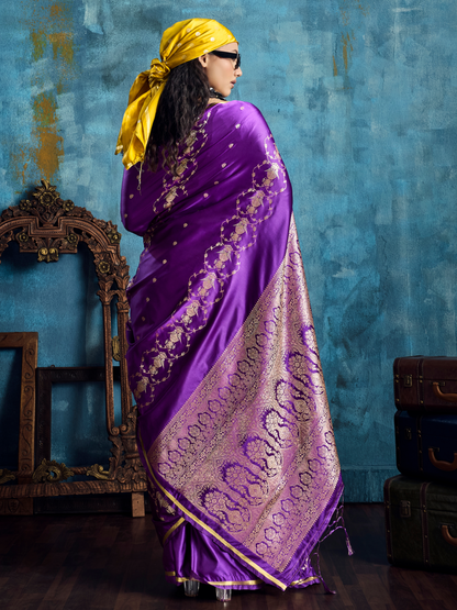 Iris Purple Banarasi Satin Silk Handloom Saree