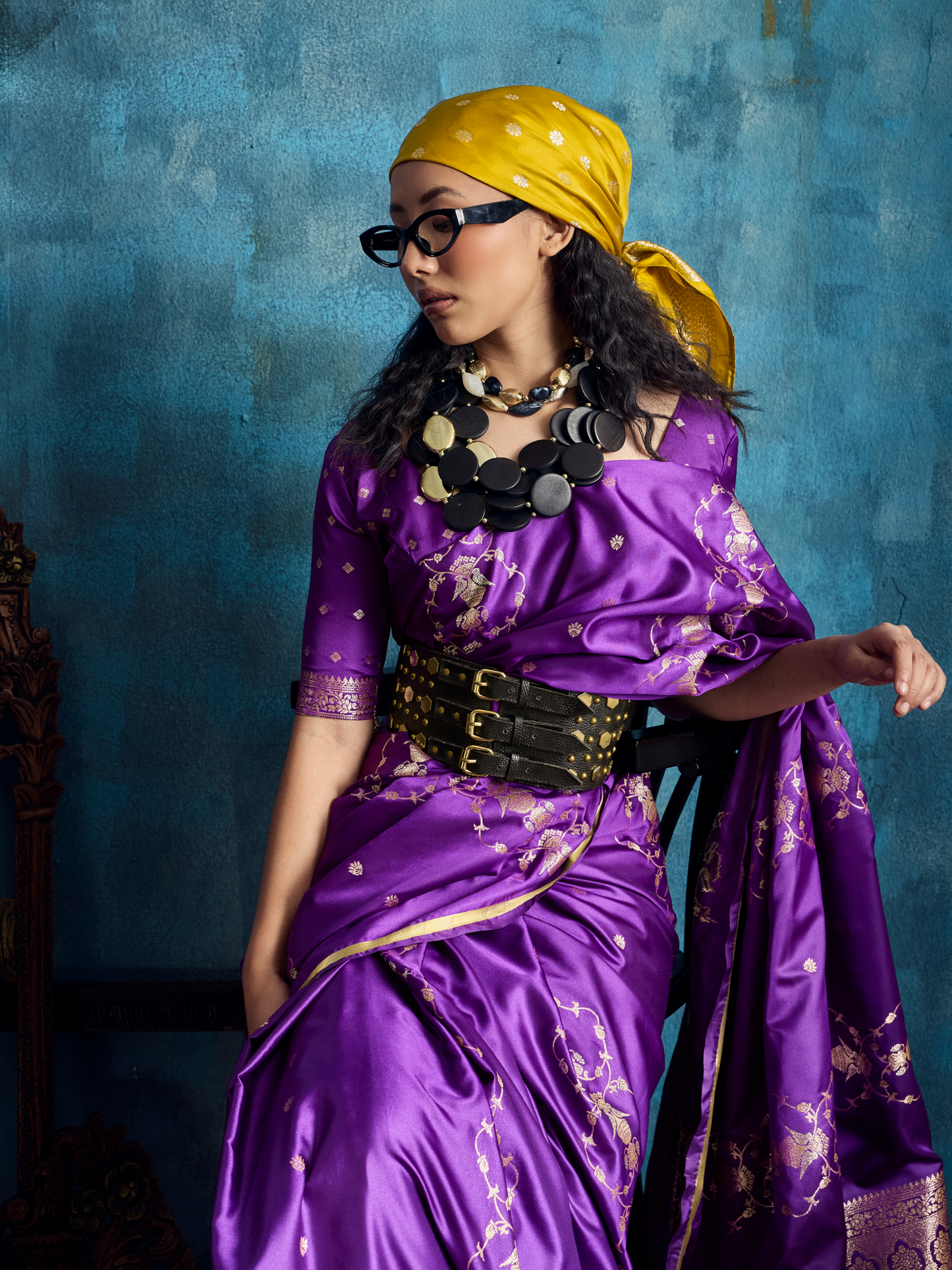 Iris Purple Banarasi Satin Silk Handloom Saree