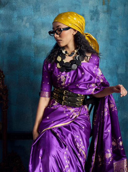 Iris Purple Banarasi Satin Silk Handloom Saree