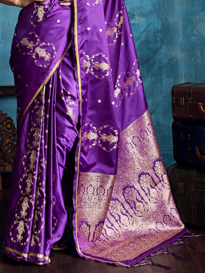 Iris Purple Banarasi Satin Silk Handloom Saree