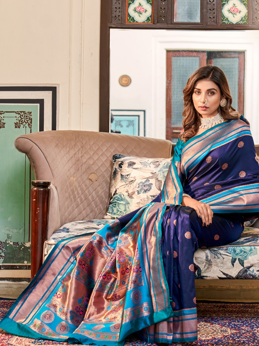 Midnight Blue Woven Soft Silk Paithani Saree