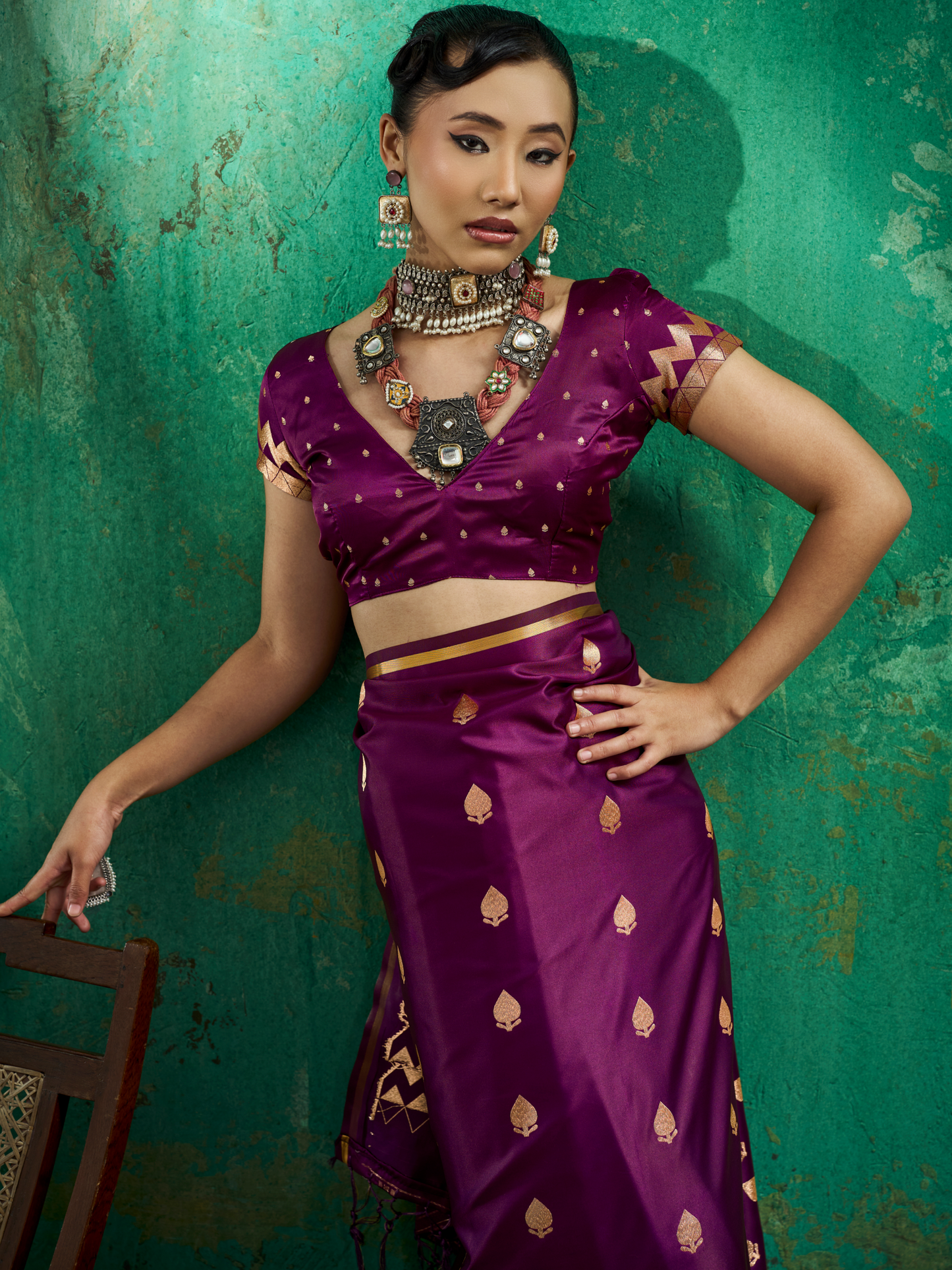 Plum Magenta Woven Banarasi Satin Silk Saree