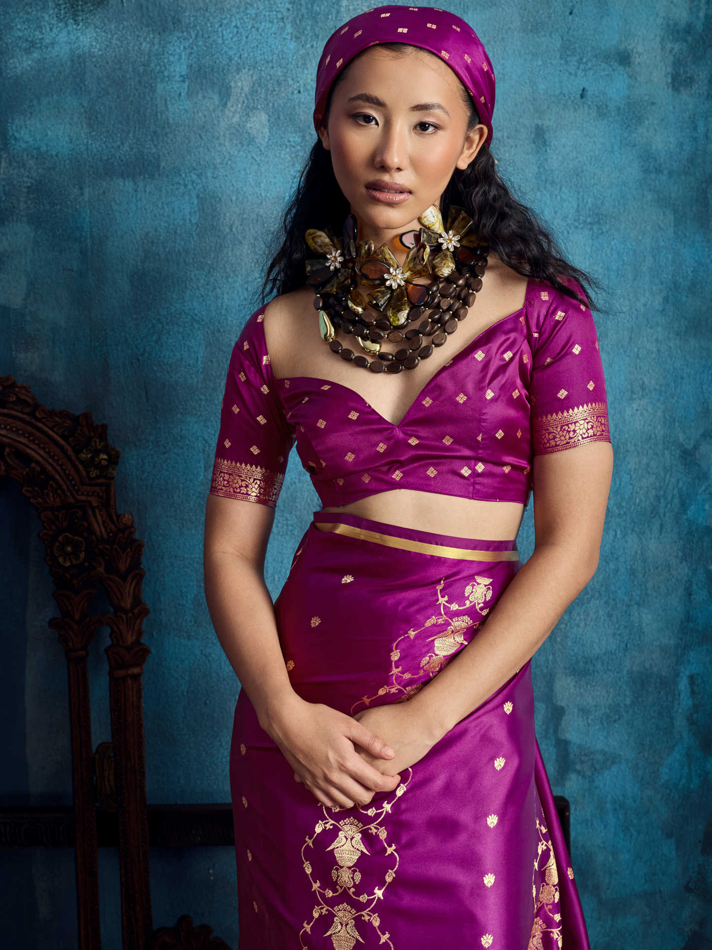 Grape Purple Banarasi Satin Silk Handloom Saree