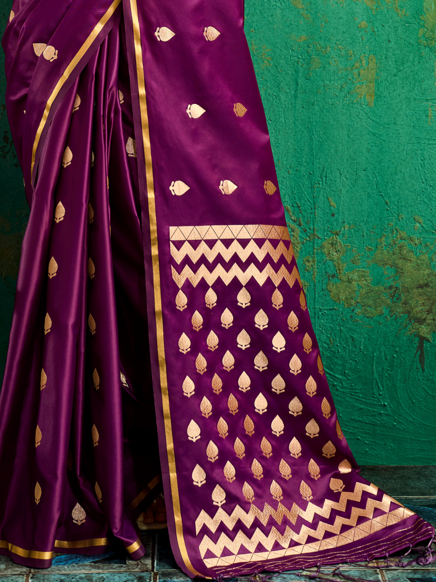 Plum Magenta Woven Banarasi Satin Silk Saree