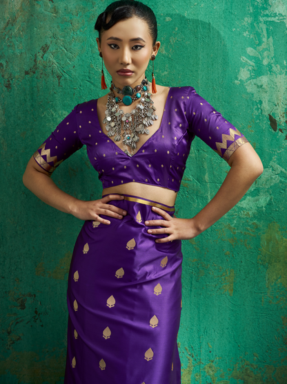Grape Violet Woven Banarasi Satin Silk Saree