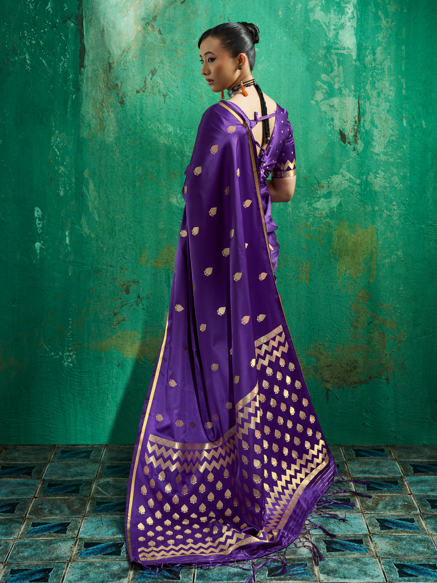 Grape Violet Woven Banarasi Satin Silk Saree