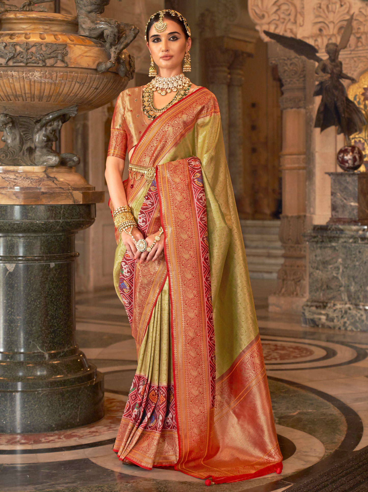 Sage Green Woven Kanjivaram Patola Silk Saree